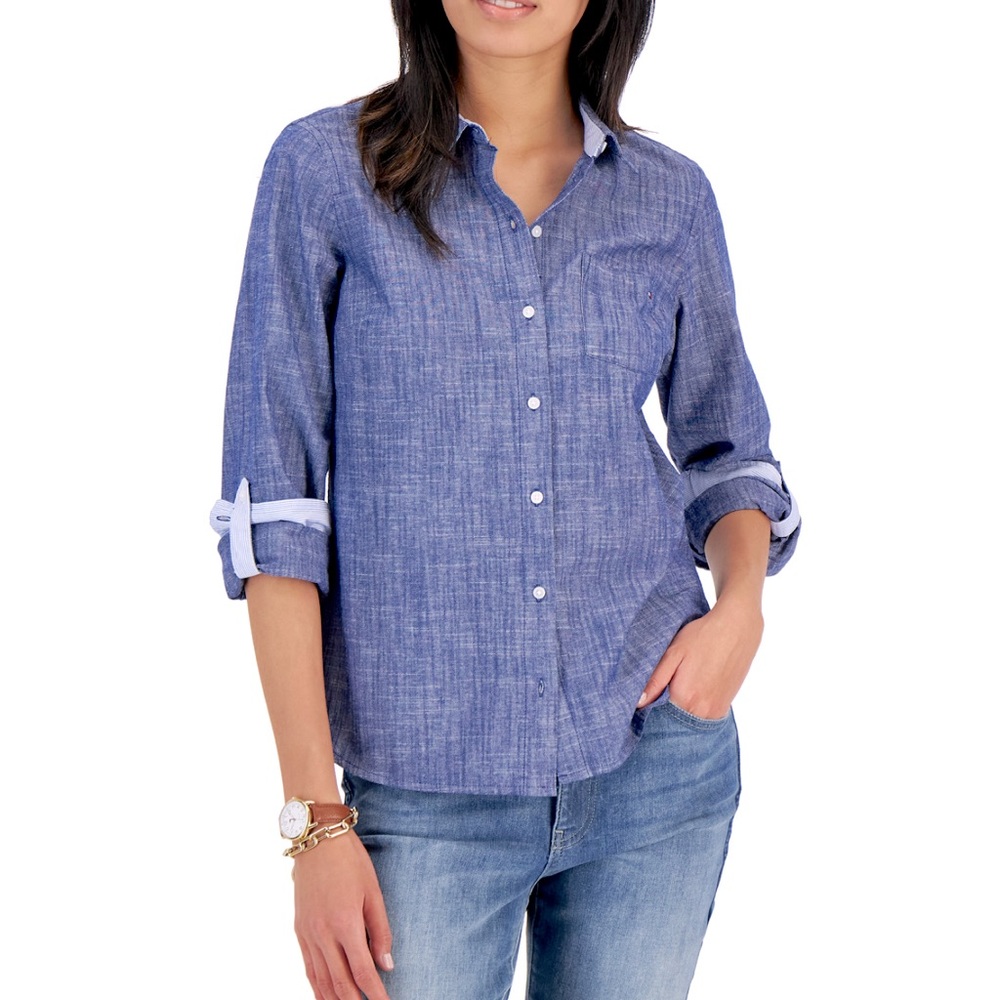 Women's Cotton Printed Roll-Tab Utility Shirt